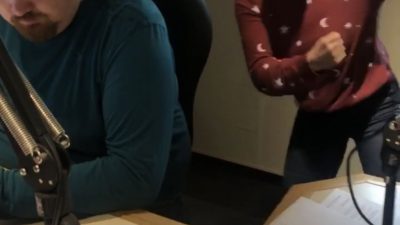 Deb dancing in the studio next to Jason.