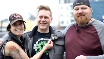 Jason and Deb with the puppy bowl winner.
