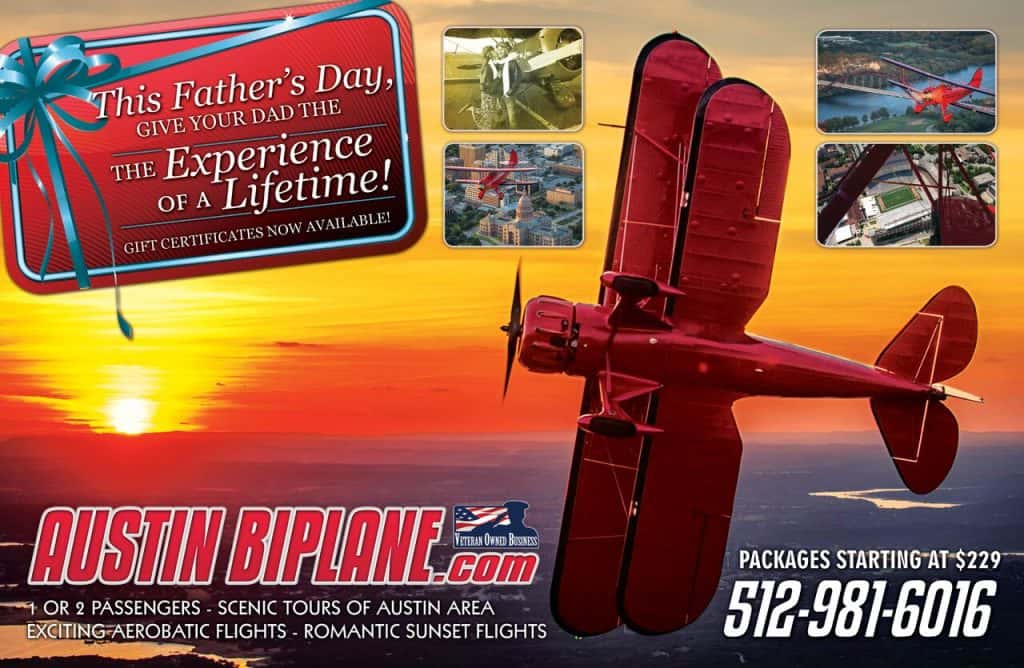 flyer for austin biplane's father days special