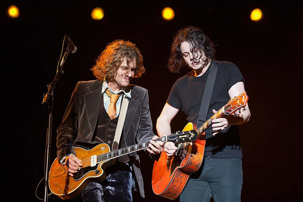 Brendan Benson and Jack White of The Raconteurs performing