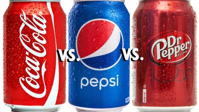 Coca-Cola, Pepsi and Dr. Pepper can.