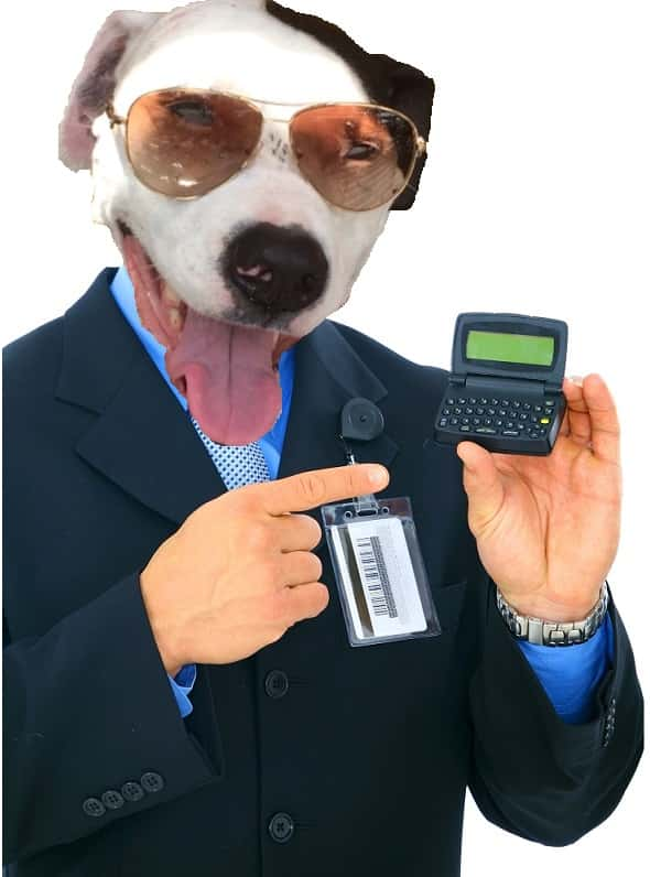 Photo shopped Image of Blue as a pager salesman