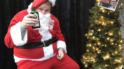 Jason dressed up as Santa Dick for the 101X Sleigh Bell Cinema.