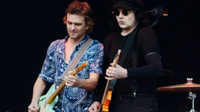 Brendan Benson and Jack White of The Raconteurs perform during the All Points East Festival at Victoria Park on May 25, 2019 in