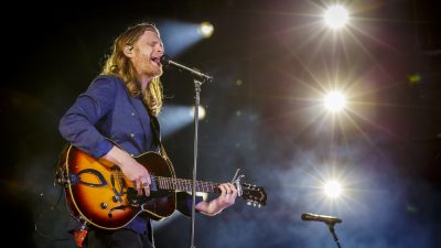 Wesley Schultz of The Lumineers performs at the Osheaga Music and Art Festival at Parc Jean-Drapeau on August 02, 2019 in Montre