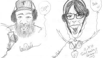 A drawing by Kevin Nealon of Jason and Deb.