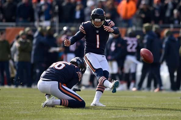 Kicker Cody Parkey #1 of the Chicago Bears misses the field goal during the game against the Detroit Lions.