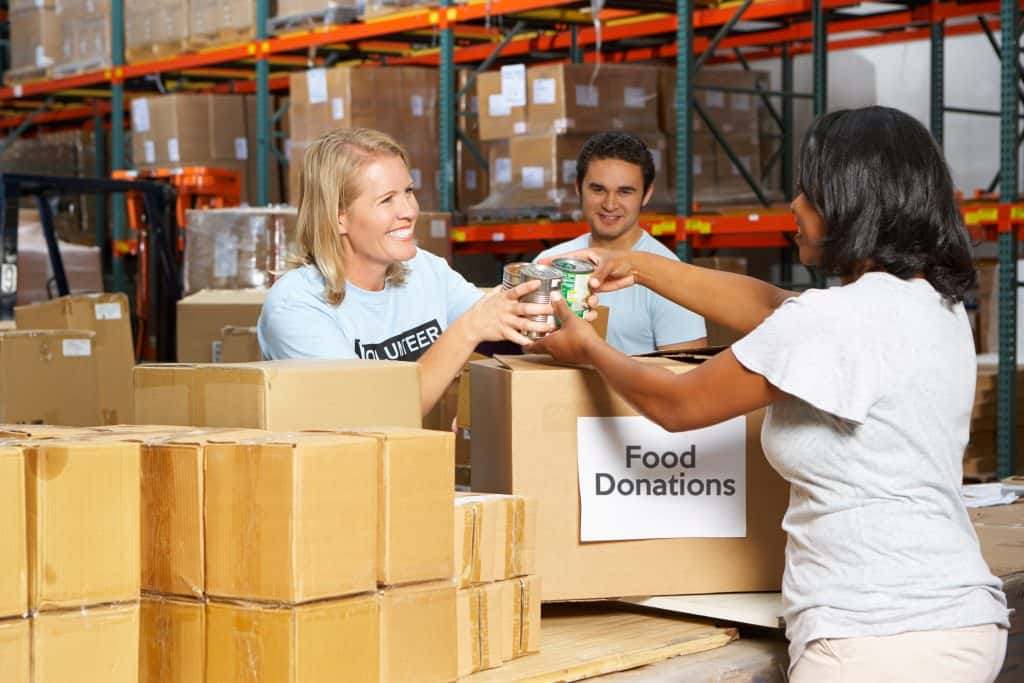 Volunteers helping at a food bank.