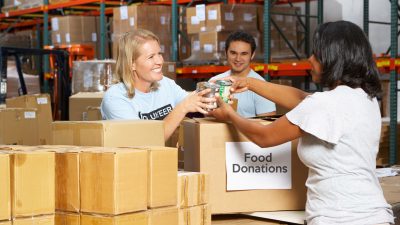 Volunteers helping at a food bank.