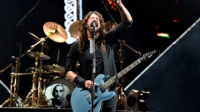 Dave Grohl of the Foo Fighters performs during Cal Jam 18 at the San Manuel Amphitheater