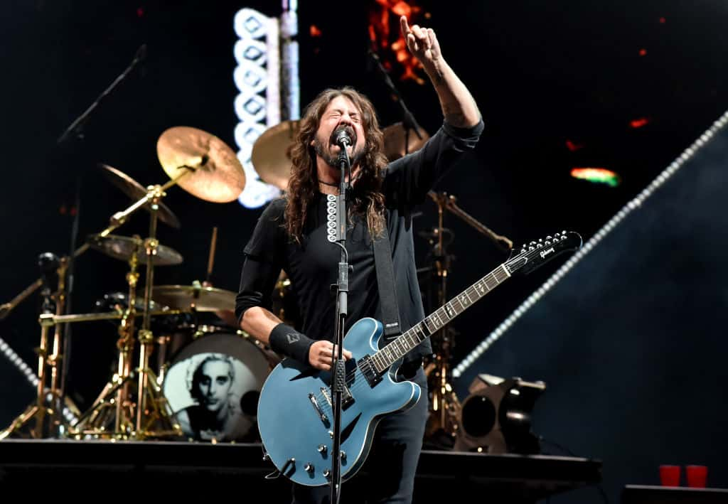 Dave Grohl of the Foo Fighters performs during Cal Jam 18 at the San Manuel Amphitheater