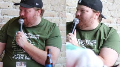 Jason in his new hat during the St. Patty's day podcast at Kung Fu.