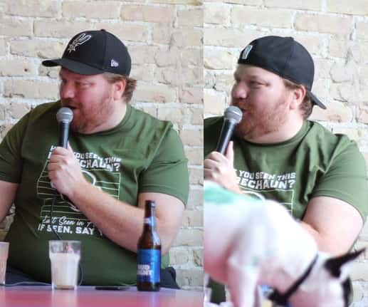 Jason in his new hat during the St. Patty's day podcast at Kung Fu.