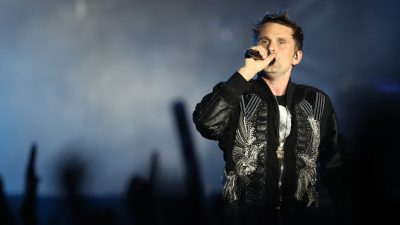 British rock band Muse lead singer Matthew Bellamy performs at the Rock in Rio Lisboa 2018
