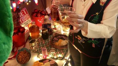 Drinks at the office holiday Christmas party.