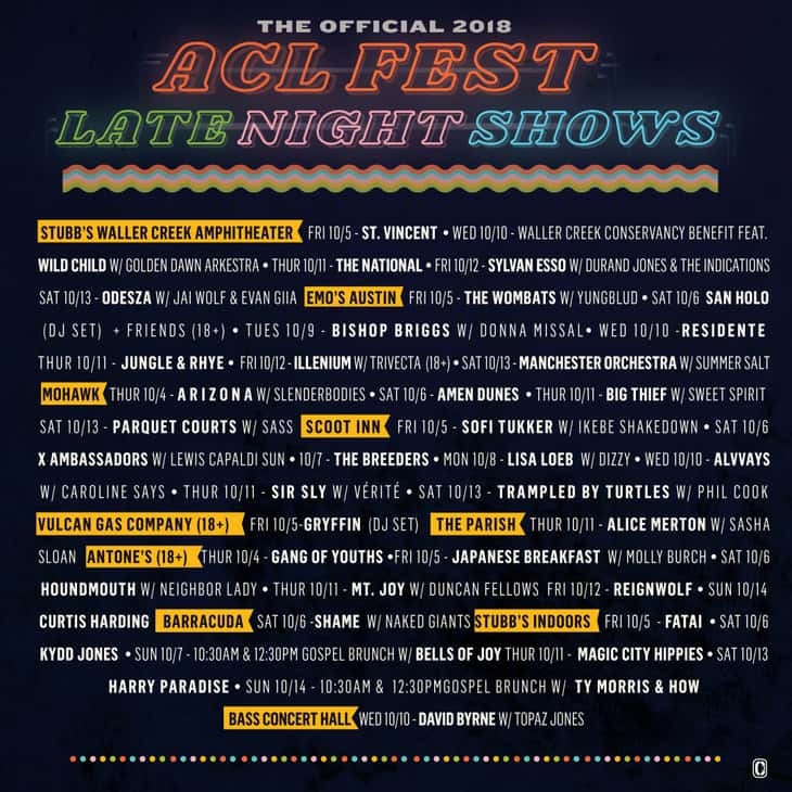 ACL Festival 2018 Night Show Lineups Have Arrived KROX Austin, TX