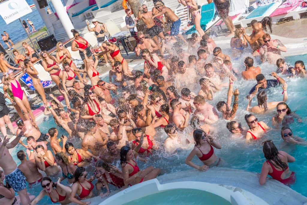 A crowded pool party.