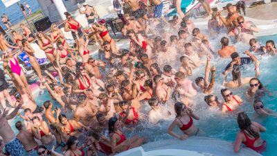 A crowded pool party.