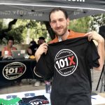 101X T-Shirt Winner: Listener with 101x shirt at Republic Square Park for the Live ACL broadcast 