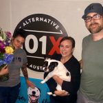 Jason, Joe and Lady Stac Surprise Deb : Jason, Joe and Lady Stac Surprise Deb in studio with Alfie in front of Blue's picture. 