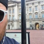 Jason Visits London: Jason in front of a building in London. 