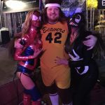 Jason As Teen Wolf: Jason dressed up with a woman dressed as sexy spiderman and a woman dressed as sexy venom