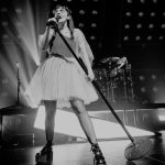 101X Concert Series Featuring CHVRCHES and Cherry Glazerr: Lauren Mayberry of CHVRCHES, in black and white