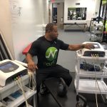 Maliek on the Neubie turn tables : Deb's trainer at NeuFit controlling both Nuebie machines 