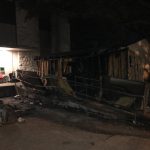 Our shed burned down.: the storage shed outside our building after it caught on fire during the night