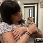 Deb's New Adorable Friend : Deb and her new kitten friend in the 101x office. 