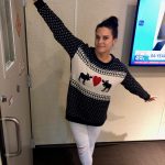 Day Two! : Deb in the 101X studio wearing Christmas sweaters. 