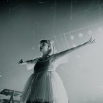 101X Concert Series Featuring CHVRCHES and Cherry Glazerr: Lauren Mayberry of CHVRCHES, in black and white