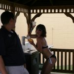 Memorial Day Drunk Fight: Deb posing in a bikini at the Round Rock Express pool