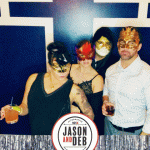 Jason & Deb's Don't Go Downtown NYE Party: group of people posing with masquerade masks