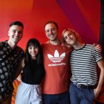 101X-Session with half•alive at Aviator Nation: Half Alive posing with fan