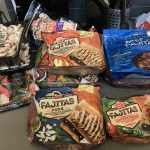 Jason Dick's Cinco De Derby Party: stacks of fajita meat, peppers, and mushrooms ready to be grilled