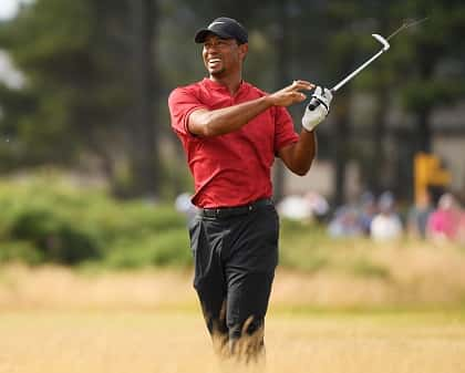 Tiger Woods in British Open swinging a golf club