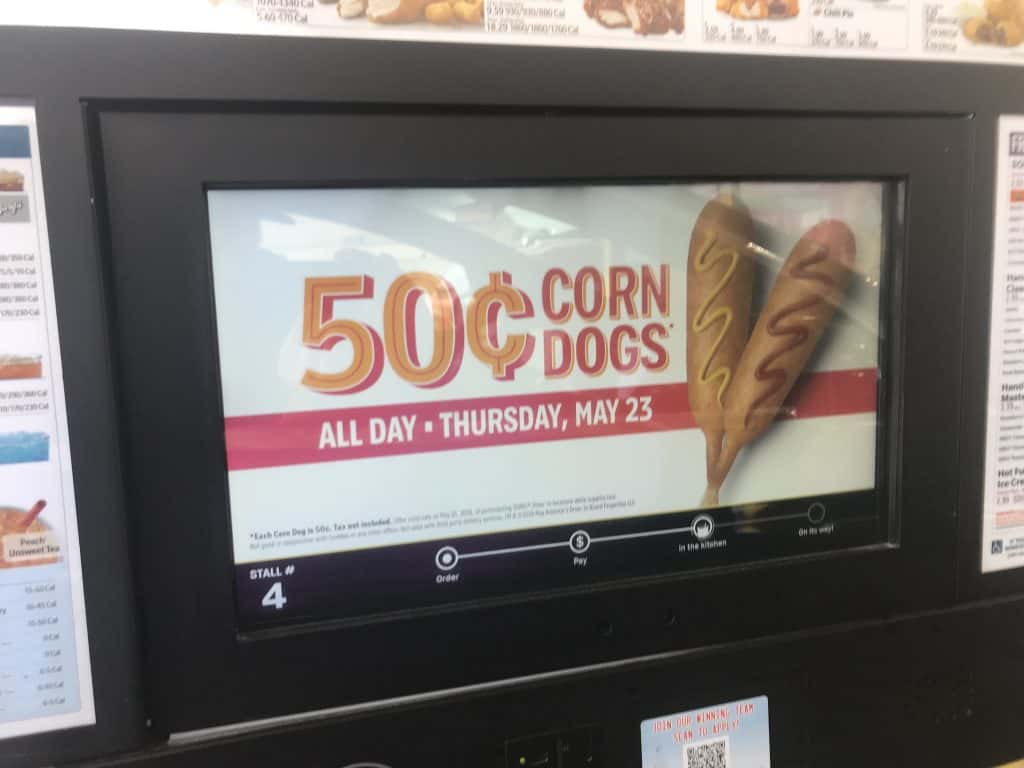 The Sonic corn dog promotion menu.