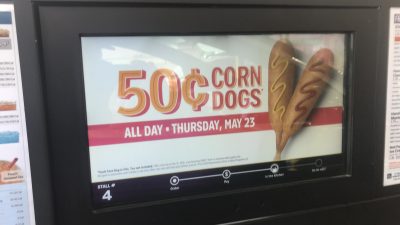 The Sonic corn dog promotion menu.