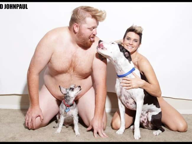 Naked Jason and Deb with Dogs