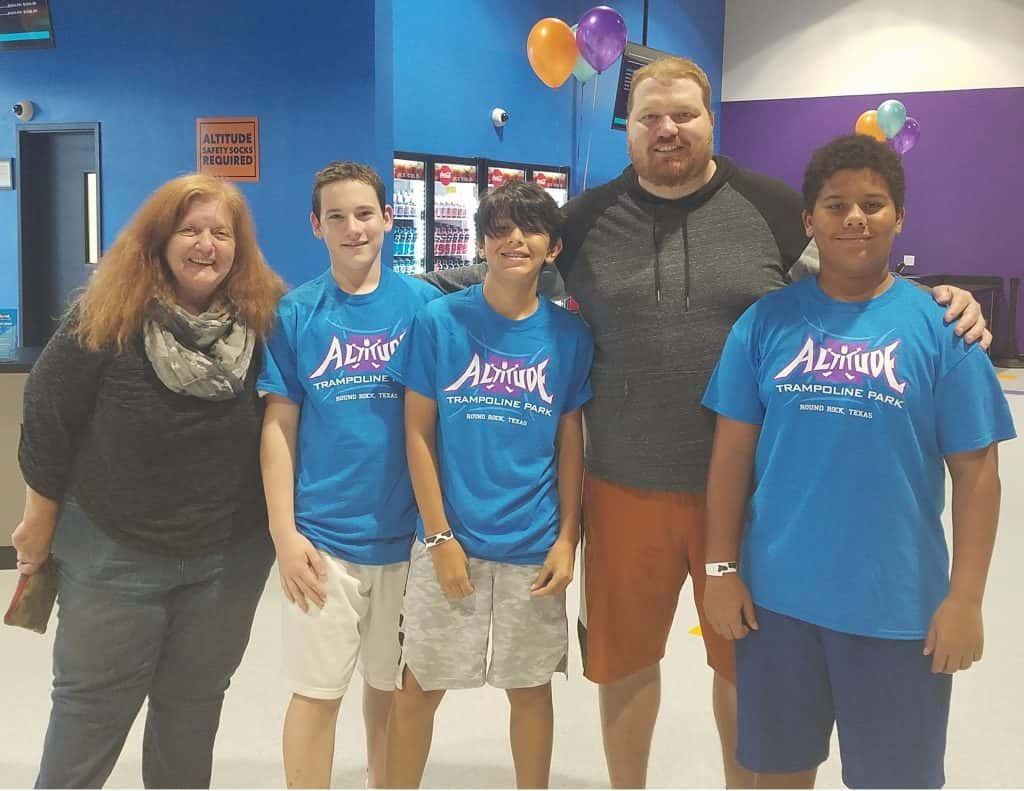 Jason Dick at Altitude Trampoline Park with his mom, nephew and two of his nephew's friends