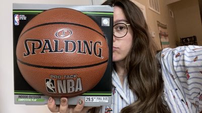 Katy holding a basketball