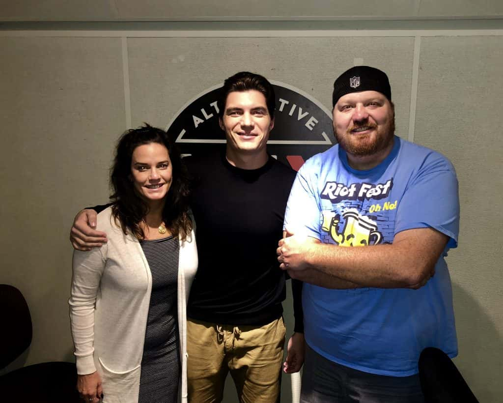 Jason, Deb and actor Zane Holtz in studio