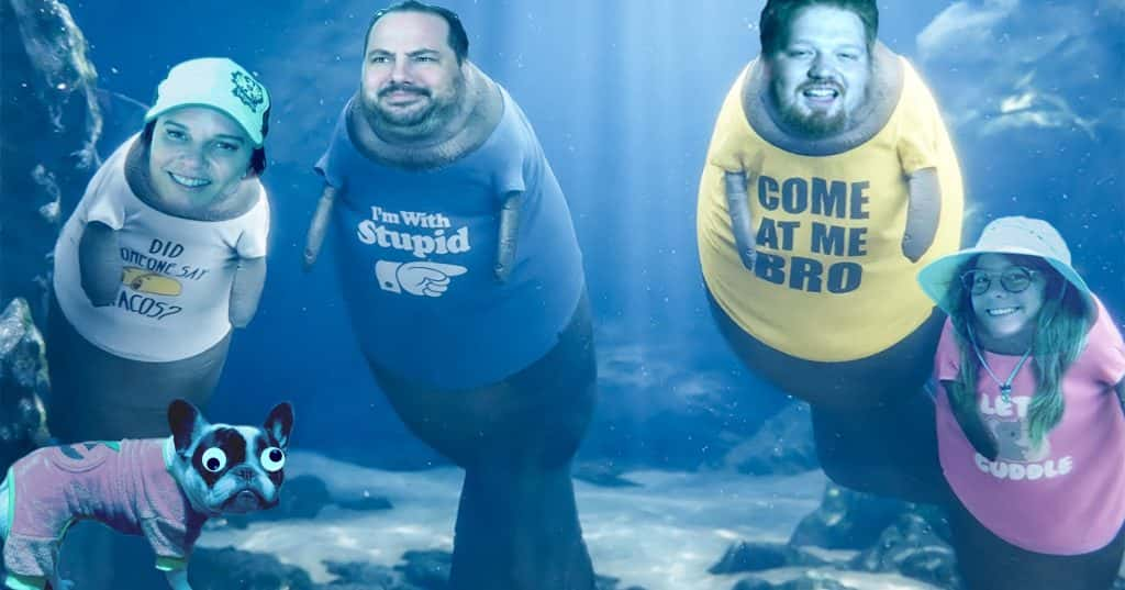 photo shop of deb, nick, jason and katy as manatees