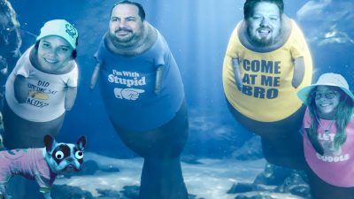 photo shop of deb, nick, jason and katy as manatees