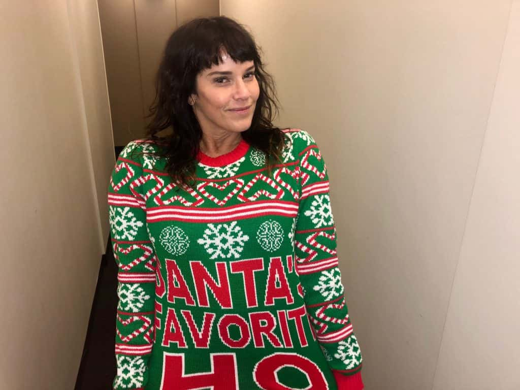 Deb in a Christmas sweater.