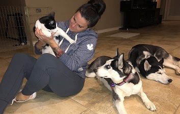 Deb with huskies.
