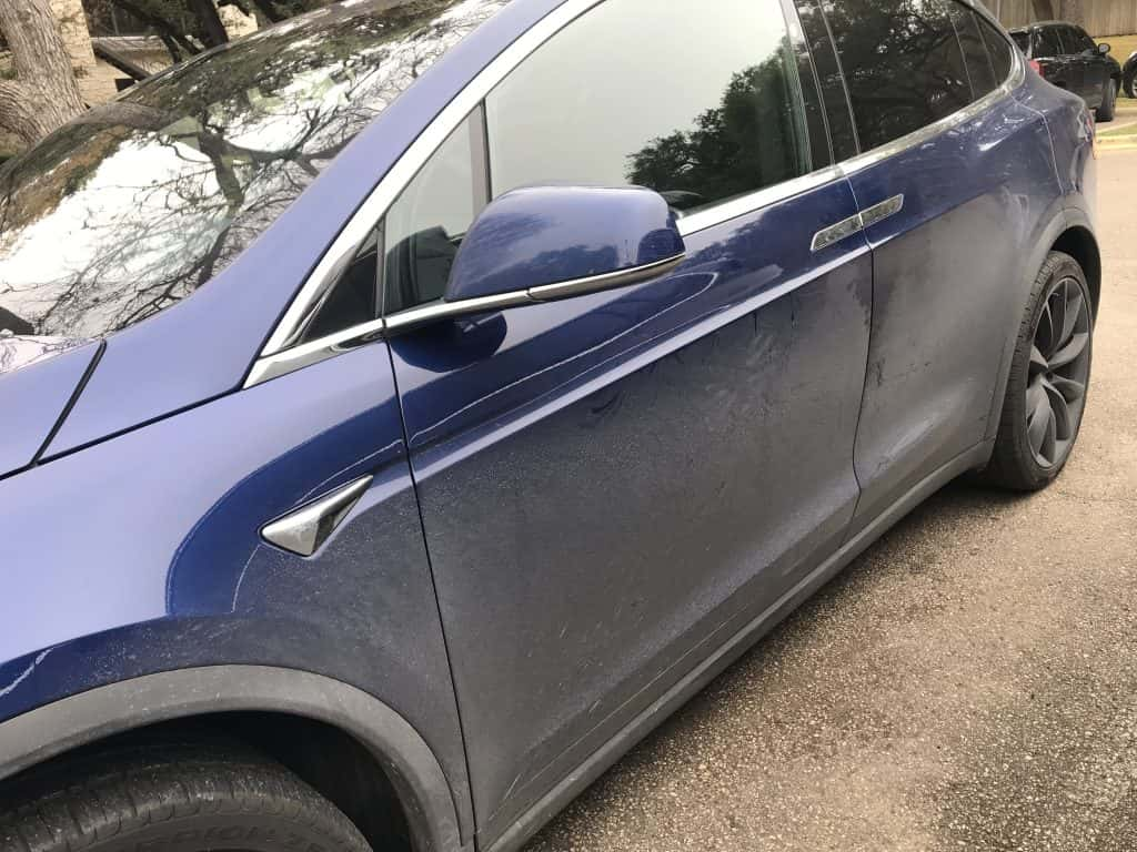 a picture showing how dirty Jason's Tesla is