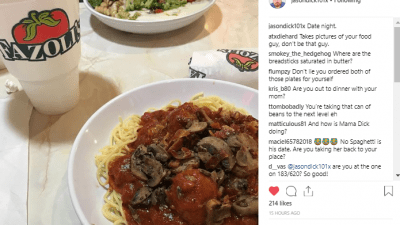 Screen shot of Jason's date to Fazoli's