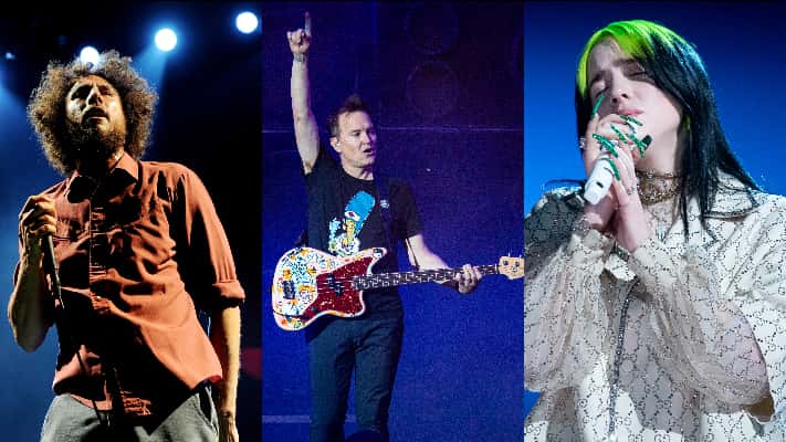 Zack de la Rocha of Rage Against The Machine, Mark Hoppus of Blink-182, and Billie EIlish